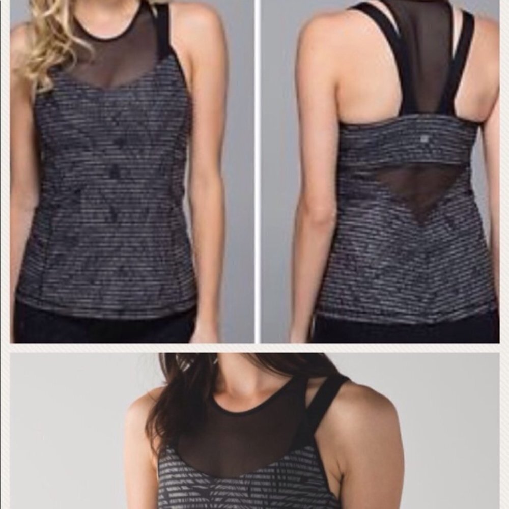 Lululemon Running in the city mesh tank‎ Yoga XS / 2 feather/tropical Leaf print